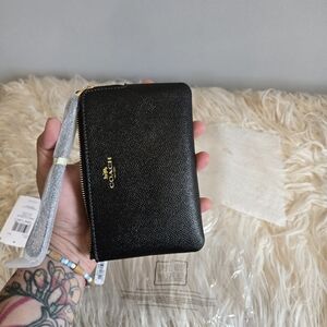 Coach Black Leather Zip Wristlet Wallet